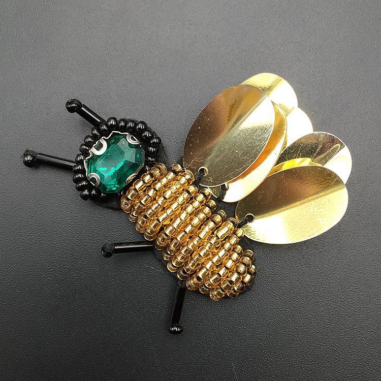Hand made animal bee insect design iron on clothing bead rhinestone crystal appliques patch for hat bags accessories