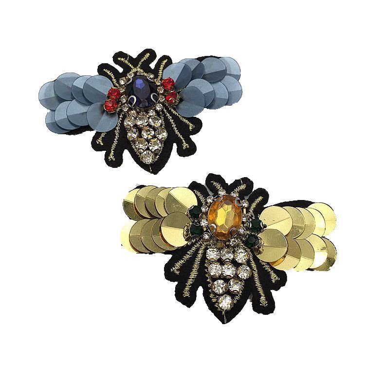 Hand made animal bee insect design iron on clothing bead rhinestone crystal appliques patch for hat bags accessories