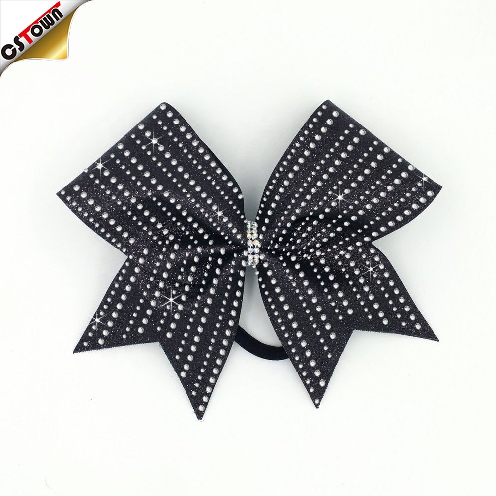Wholesale Heat Transfer Custom Designs Ribbon Strip Cheer Bow Rhinestone Iron On