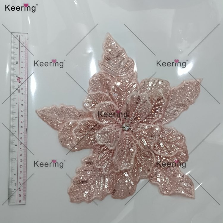 WPH-1900 Handmade Sew On Crystal Rhinestones Pearl Beaded Sequin 3D Flower Patches For Garment Wedding Dress