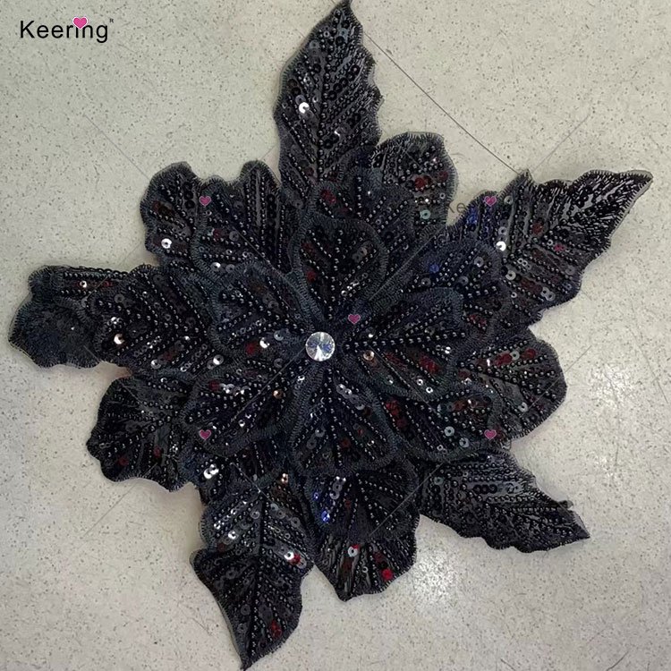 WPH-1900 Handmade Sew On Crystal Rhinestones Pearl Beaded Sequin 3D Flower Patches For Garment Wedding Dress