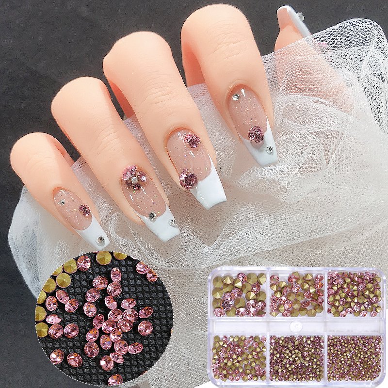 Fashion 3d Mix Rhinestone Nail Decoration Colorful Diy Pointed Bottom Round Shaped Crystal Diamond Nail Art Accessories