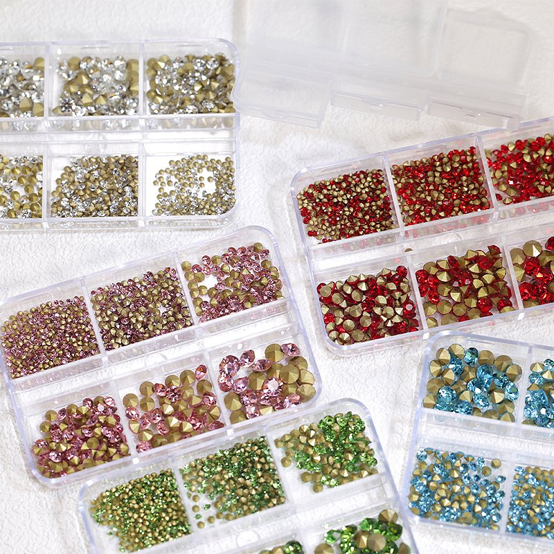 Fashion 3d Mix Rhinestone Nail Decoration Colorful Diy Pointed Bottom Round Shaped Crystal Diamond Nail Art Accessories