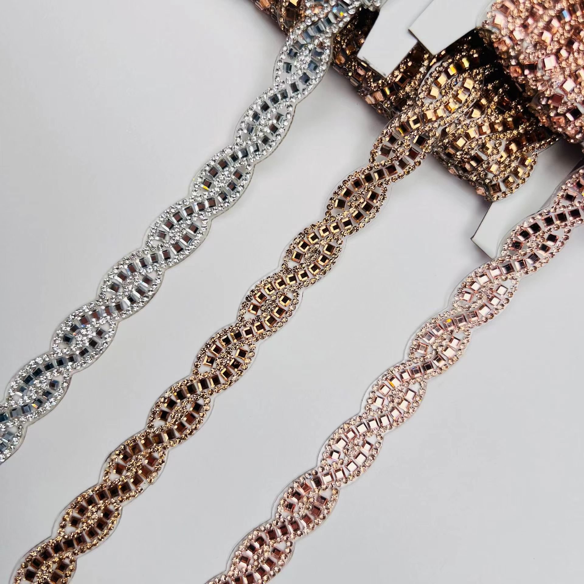 New Shiny Glass Crystal Sticker Diamond Ribbon Heat Repair Rhinestone Tape Clothing Home Decal Decoration