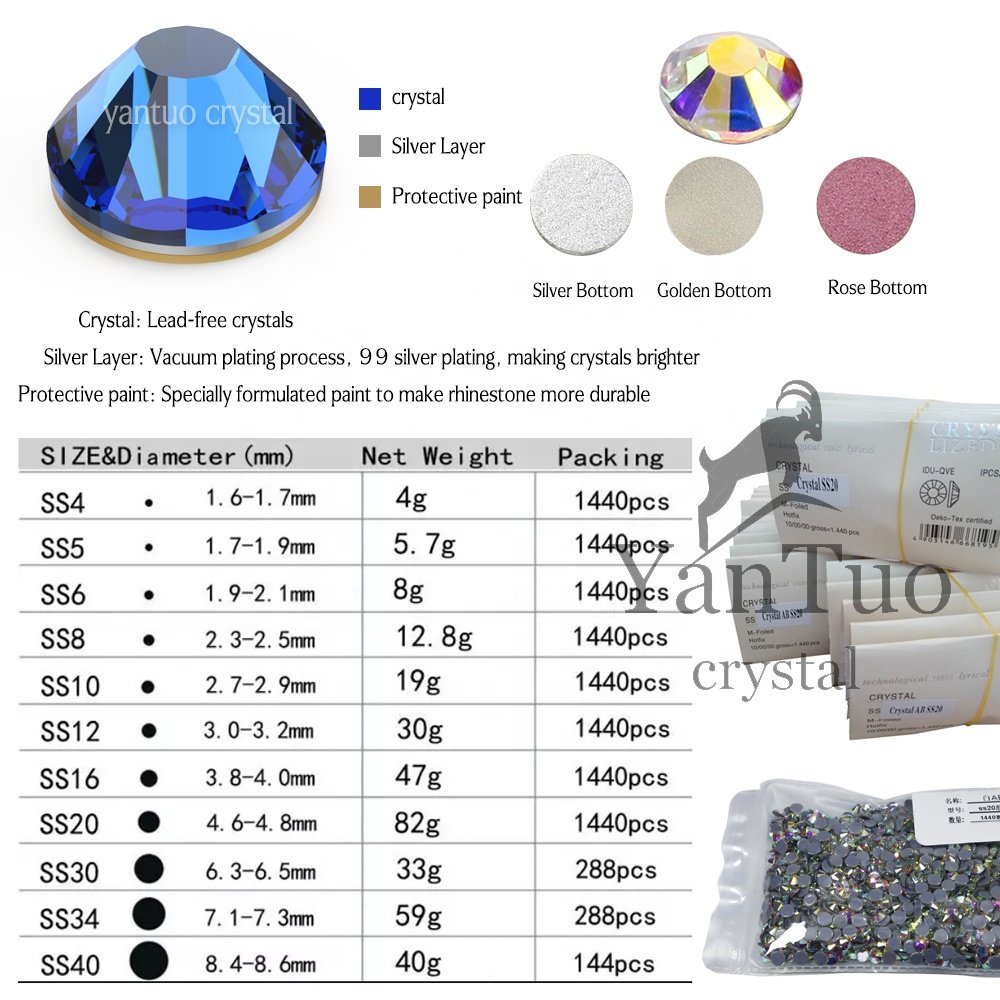 ss10 ss16 ss20 ss30 bulk rhinestones bling Glass Stones Flat back hot fix Rhinestone for nails DIY Bikini