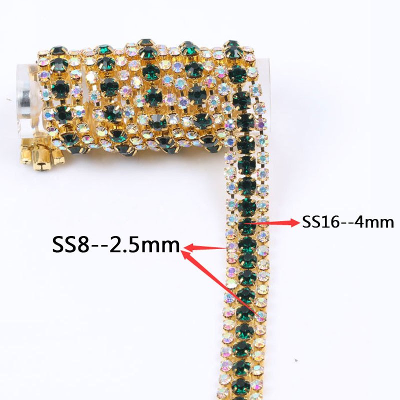 JFRC052 Fashion 3 Rows Sew On Crystal Rhinestone Cup Chain Silver Base With Claw For Dress Decoration Trim Applique