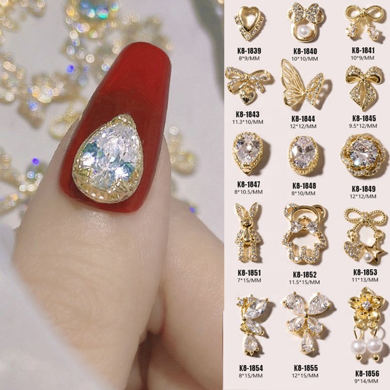 1Pc 3D DIY Bowknot Series Zircon Jewelry Pearl Butterfly Metal Pendant ChainLuxury Diamond Nail Accessories Nail Rhinestones
