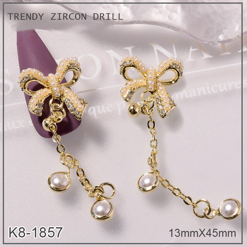 1Pc 3D DIY Bowknot Series Zircon Jewelry Pearl Butterfly Metal Pendant ChainLuxury Diamond Nail Accessories Nail Rhinestones