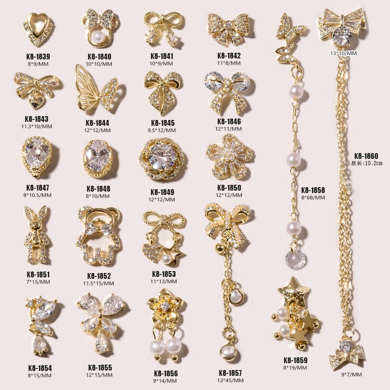 1Pc 3D DIY Bowknot Series Zircon Jewelry Pearl Butterfly Metal Pendant ChainLuxury Diamond Nail Accessories Nail Rhinestones