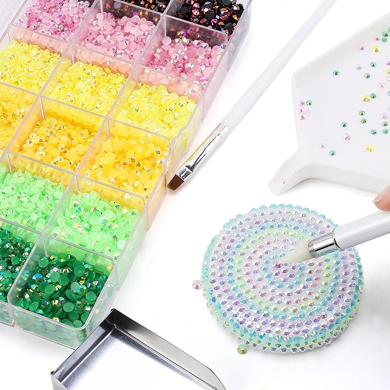 Qiao Resin Beads Clear Transparent Bottom Jelly Purple Nail Bling Flatback Non Hotfix Luxury Jelly Rhinestones Kits for Craft