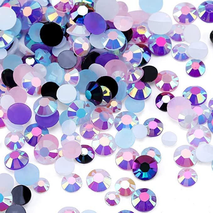 Qiao Resin Beads Clear Transparent Bottom Jelly Purple Nail Bling Flatback Non Hotfix Luxury Jelly Rhinestones Kits for Craft