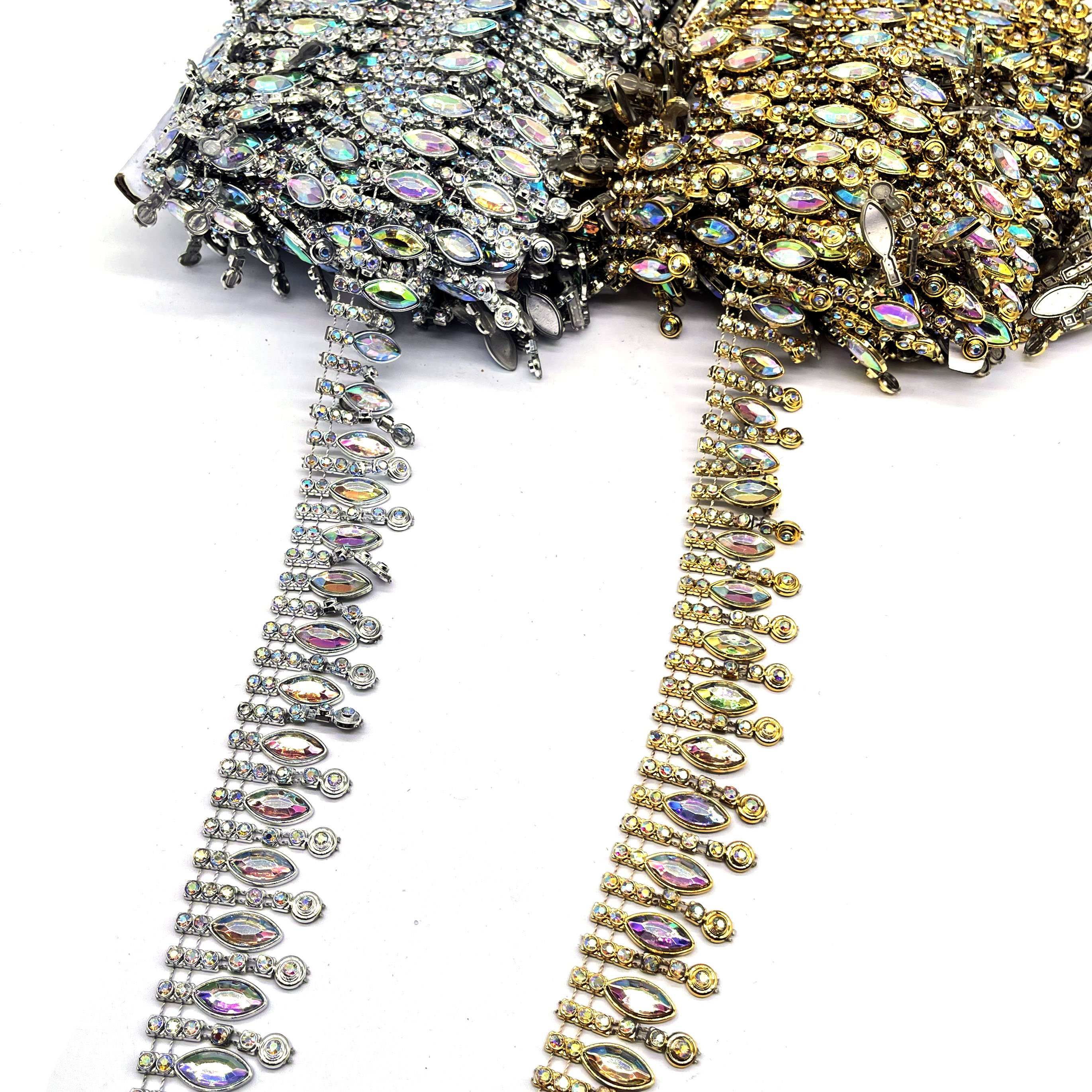 Factory Supply Acrylic AB Color Gold Silver Plastic Rhinestone applique Trimming Sew-On Rhinestone Trim for Shoes Garments Bags