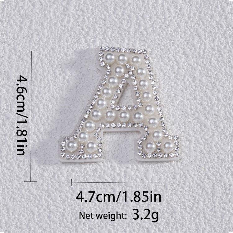 Wholesale embroidery custom alphabet pearl letter patch self adhesive white pearl silver rhinestone sparkle letter patches