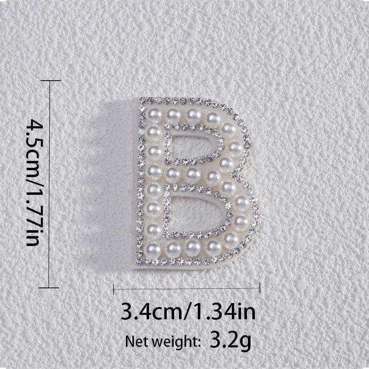 Wholesale embroidery custom alphabet pearl letter patch self adhesive white pearl silver rhinestone sparkle letter patches