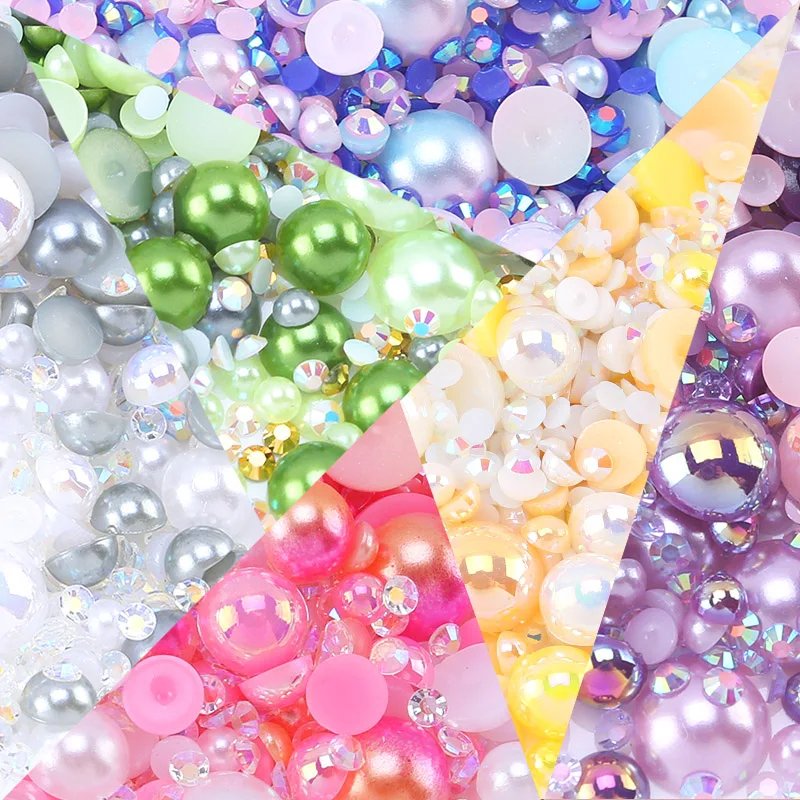 60g/Bag ABS Half Beads Flatback Pearls Quality Mix Size round Resin Rhinestones for Shoes Garments Bags DIY