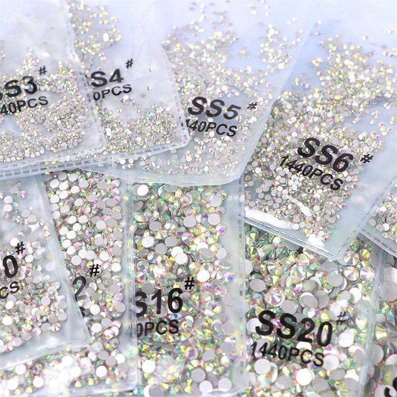 Blingbling AB Holographic Flash Nail Glass Rhinestone Set Art Decoration Crystal ss3-ss20 1440pcs Nail Art Rhinestones