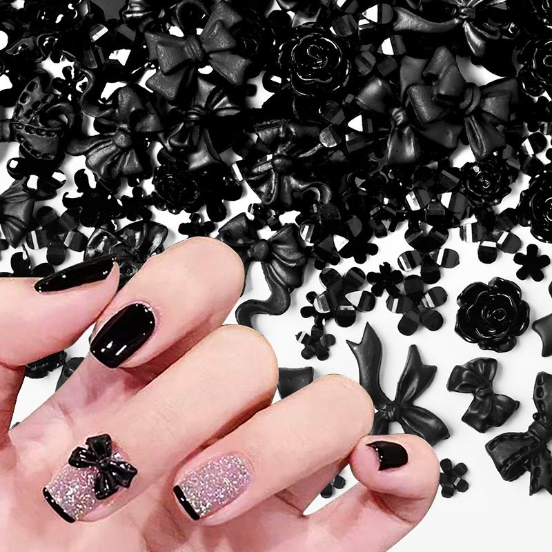 100PCS 3D Heart Bear Bow Ribbon Nail Rhinestone Mixed Nail Decoration Flower Butterfly Pearl Design Nail Art Charms Jewelry