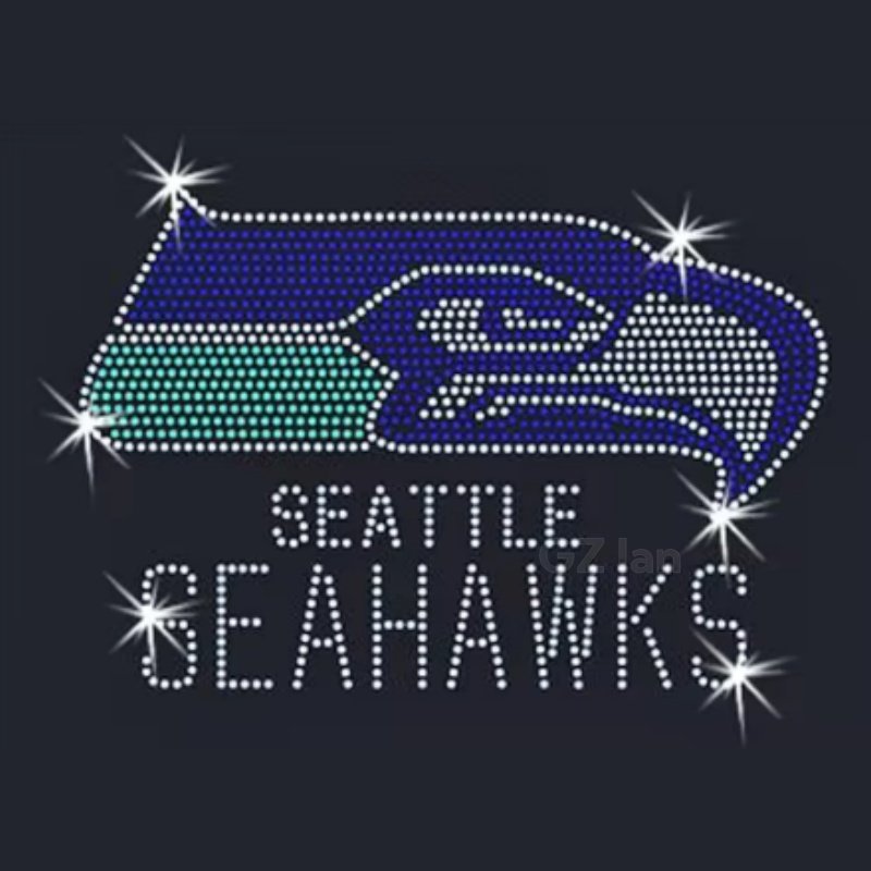 Seattle Custom Rhinestones Transfer Seahawks Football Team Motif Hot-fix Iron On Rhinestone Transfer For Shirt