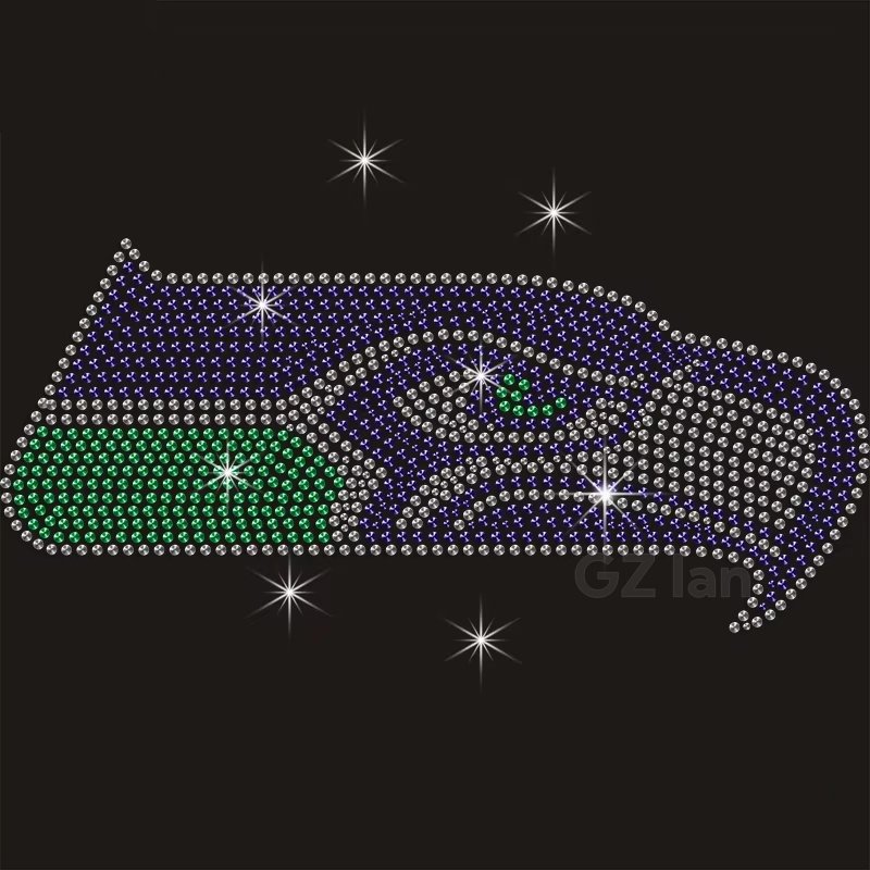 Seattle Custom Rhinestones Transfer Seahawks Football Team Motif Hot-fix Iron On Rhinestone Transfer For Shirt