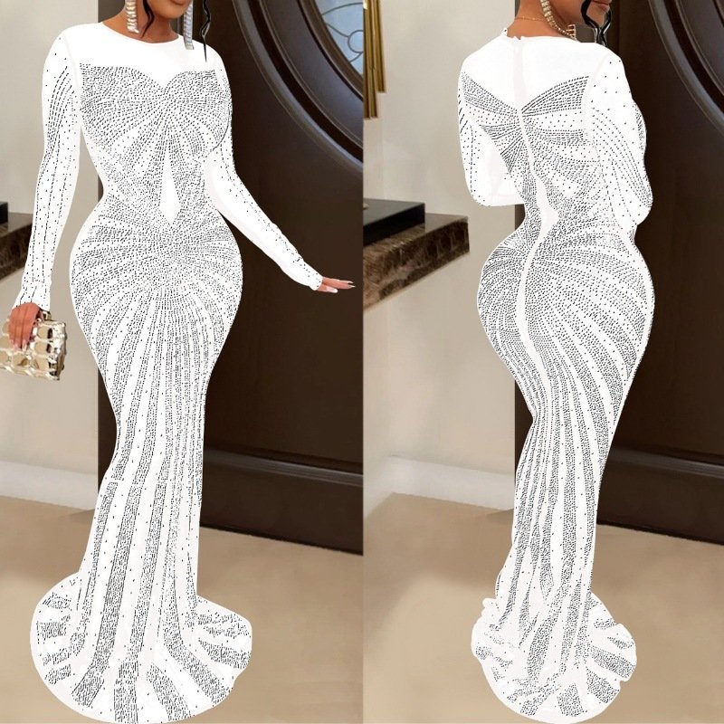 Elegant Long Women's Clothing 2024 Woman Cocktail Dress Elegant Rhinestone Dress High Quality