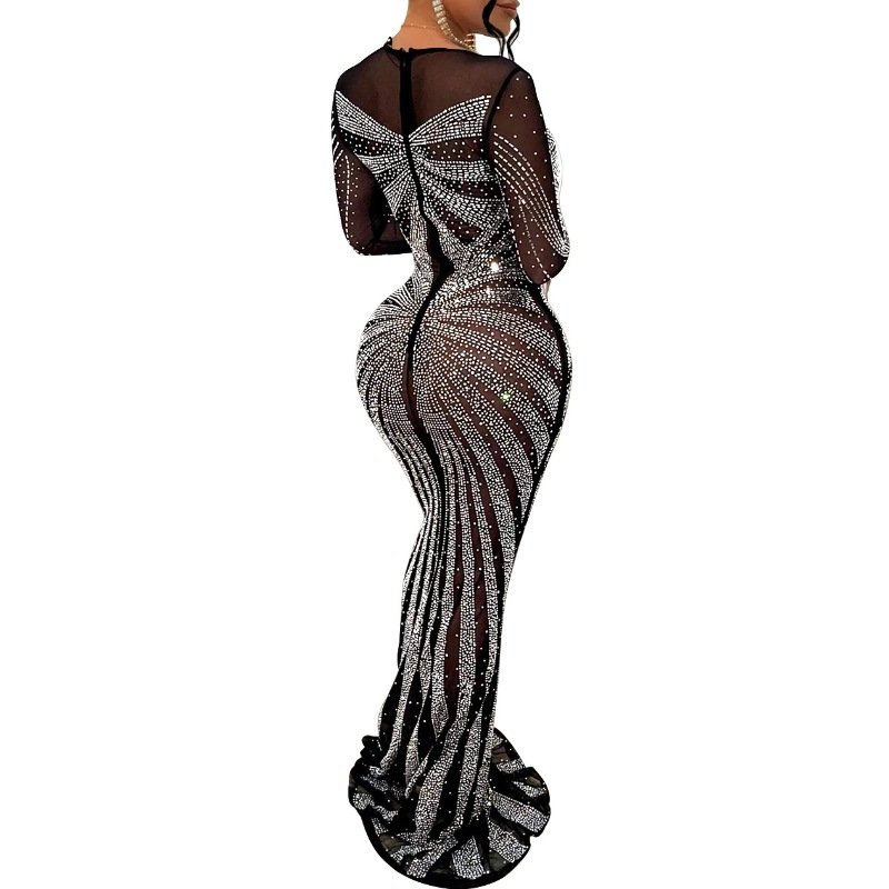 Elegant Long Women's Clothing 2024 Woman Cocktail Dress Elegant Rhinestone Dress High Quality