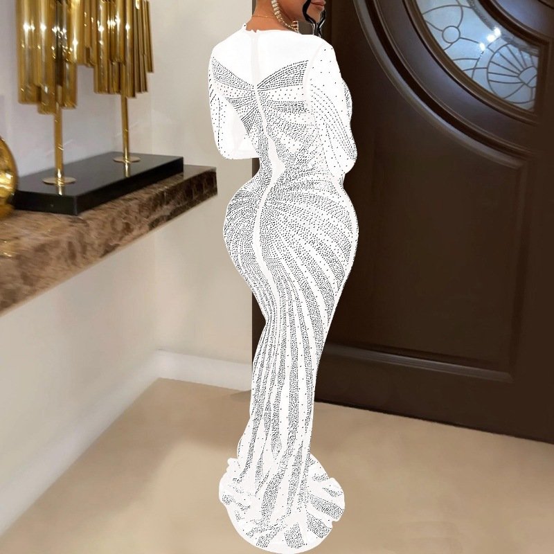Elegant Long Women's Clothing 2024 Woman Cocktail Dress Elegant Rhinestone Dress High Quality