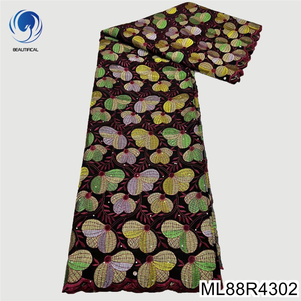 Beautifical African swiss fabric Latest design 5yards voile cotton nigerian lace fabric with rhinestones for dress ML88R43