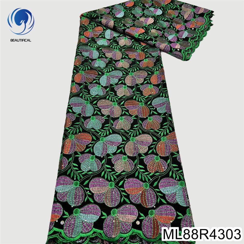 Beautifical African swiss fabric Latest design 5yards voile cotton nigerian lace fabric with rhinestones for dress ML88R43