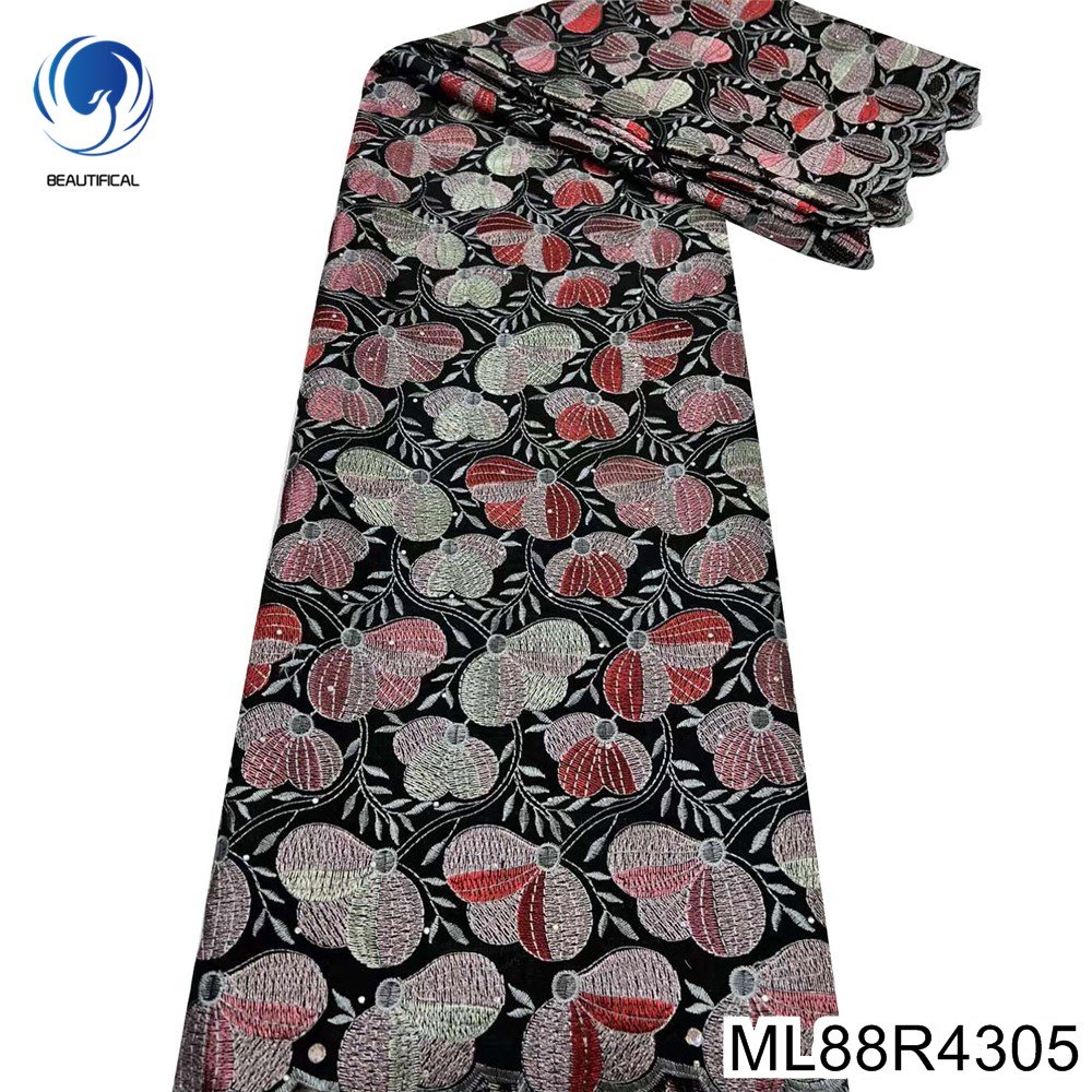 Beautifical African swiss fabric Latest design 5yards voile cotton nigerian lace fabric with rhinestones for dress ML88R43