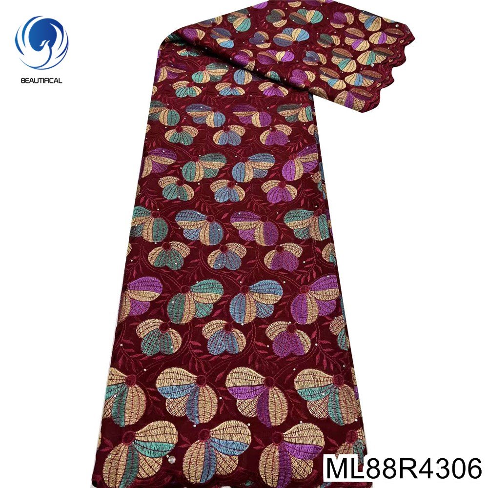 Beautifical African swiss fabric Latest design 5yards voile cotton nigerian lace fabric with rhinestones for dress ML88R43