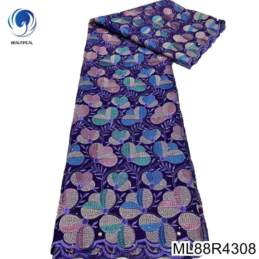 Beautifical African swiss fabric Latest design 5yards voile cotton nigerian lace fabric with rhinestones for dress ML88R43