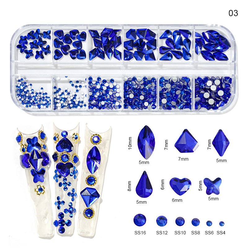 12Grid Nail Art Crystal Rhinestone AB Pink Red For Nails Glass Gem Decorations other nail supplies
