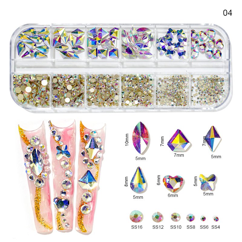 12Grid Nail Art Crystal Rhinestone AB Pink Red For Nails Glass Gem Decorations other nail supplies