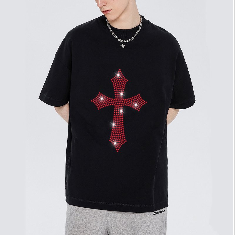 Wholesale Price Custom Cross Print Heat Transfers Motif Rhinestone Iron on Shirt Hoodie