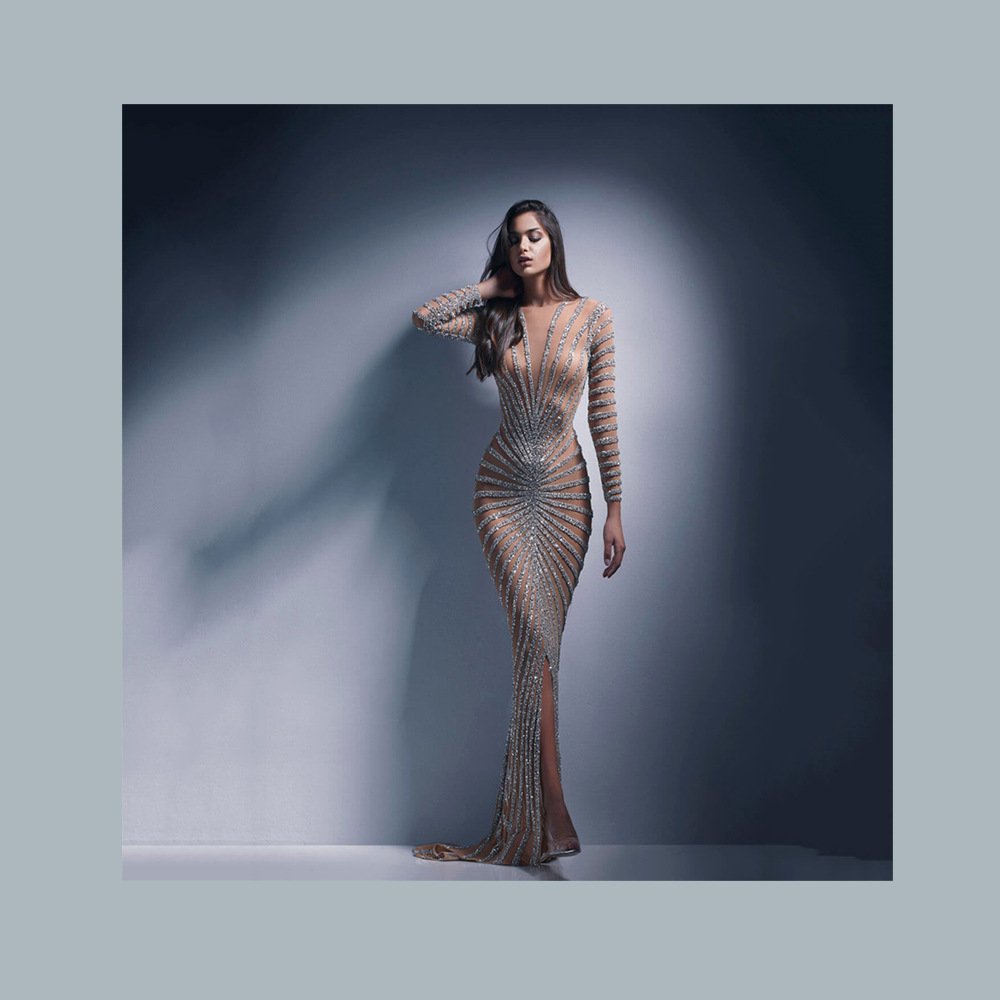 Sparkly Rhinestones Long Sleeves Club Floor Dresses Elegant Dark Mesh Celebrate Evening Wedding Prom Gown Birthday Dress
