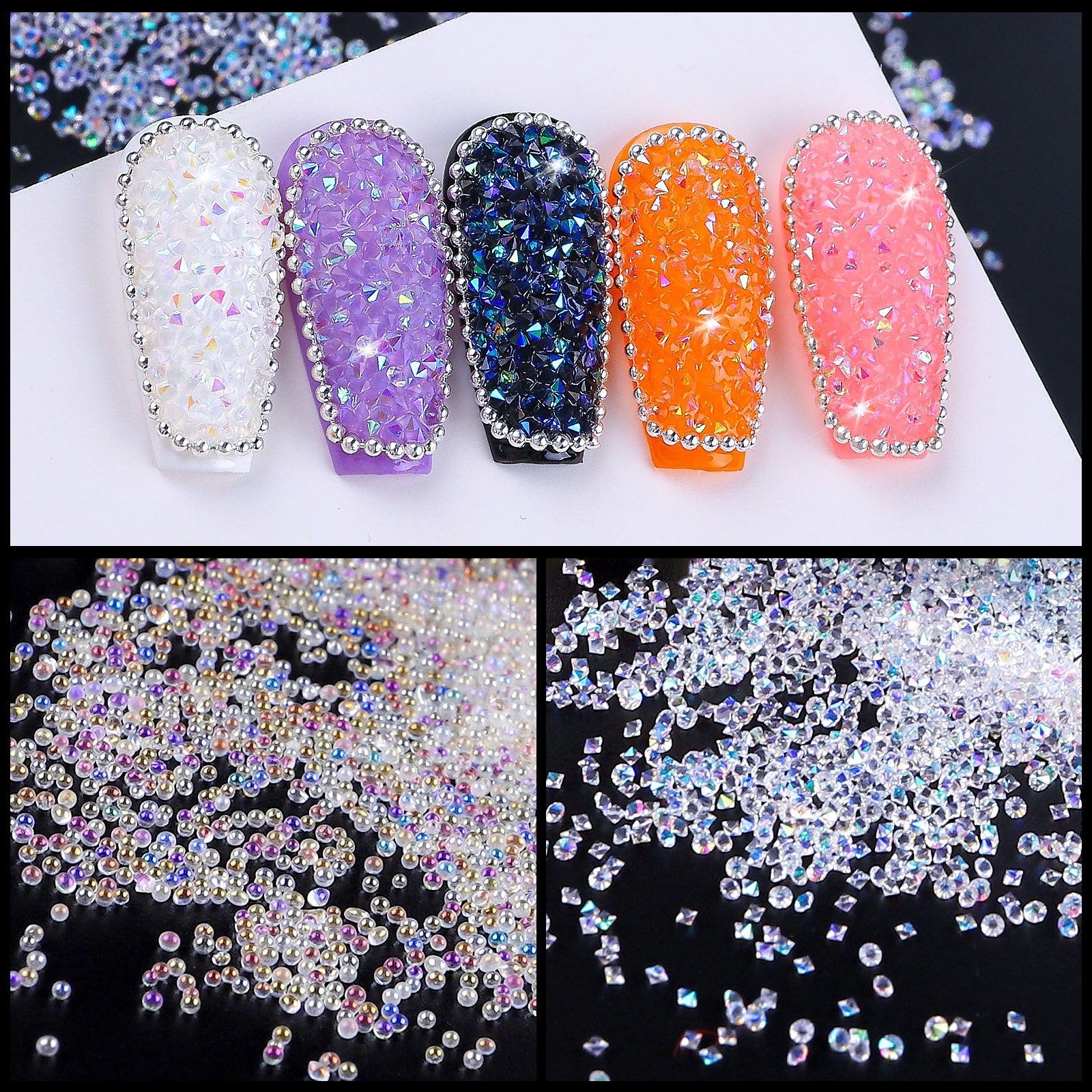 Factory Supply Box Packing Mini Tiny Micro Crystal AB Nail Shiny Stones Rhinestones Popular 3D Micro Bead DIY Diamond Glitter