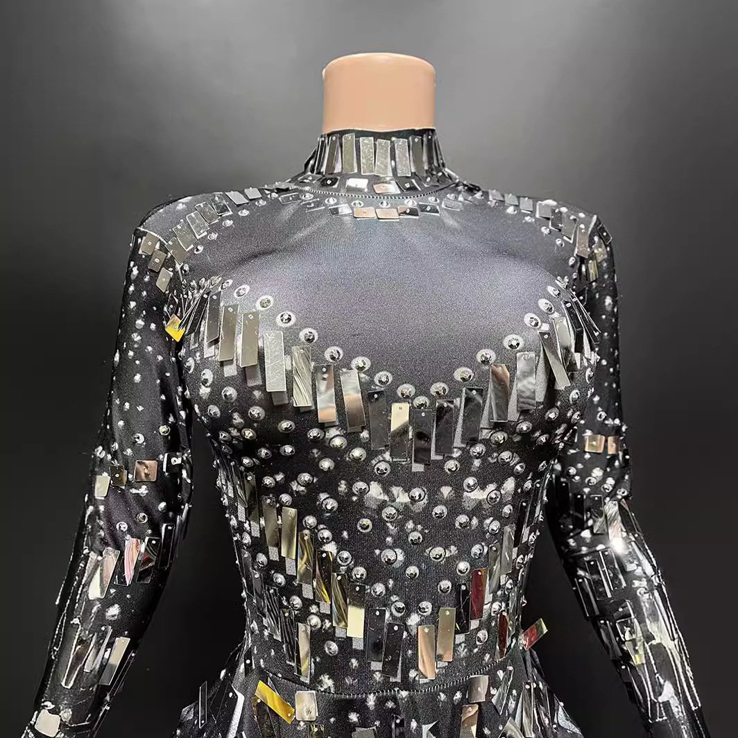 Mirror Sequins Dancing Dress Sparkly Rhinestones Nightclub Sexy Short Party Dress Singer Showgirl Stage Performance Wear