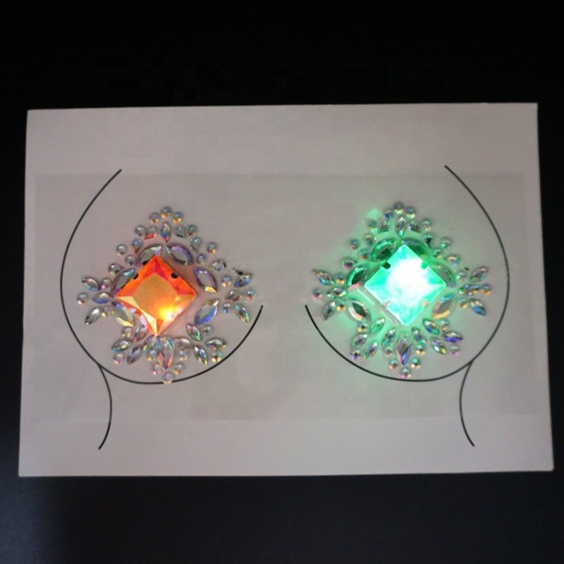 Free sample rhinestone flower sticker Excellent quality luminous led light glowing face jewels rainbow gem face stickers