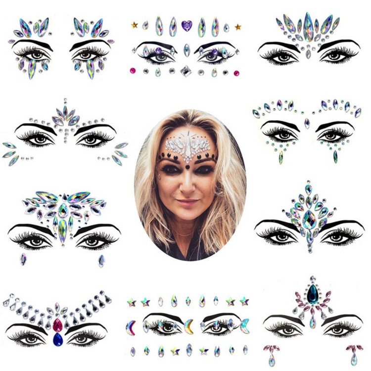 Face Gem Jewels Festival Glitter Makeup All In One Face Jewels Crystal Bejeweled Rhinestone Body Gem Sticker pelletizerpiment