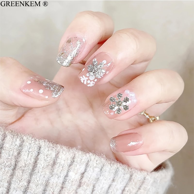 Christmas Nail Snow Art Charms Gold Silver Butterfly With Rhinestone Nail Jewelry For Nail Rhinestones