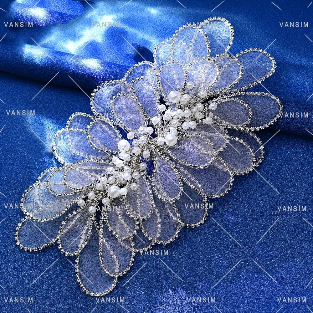 3D Wire Work Flower Patches Accessories Welding Crystal Rhinestone Bodice Applique For Formal Party Gown