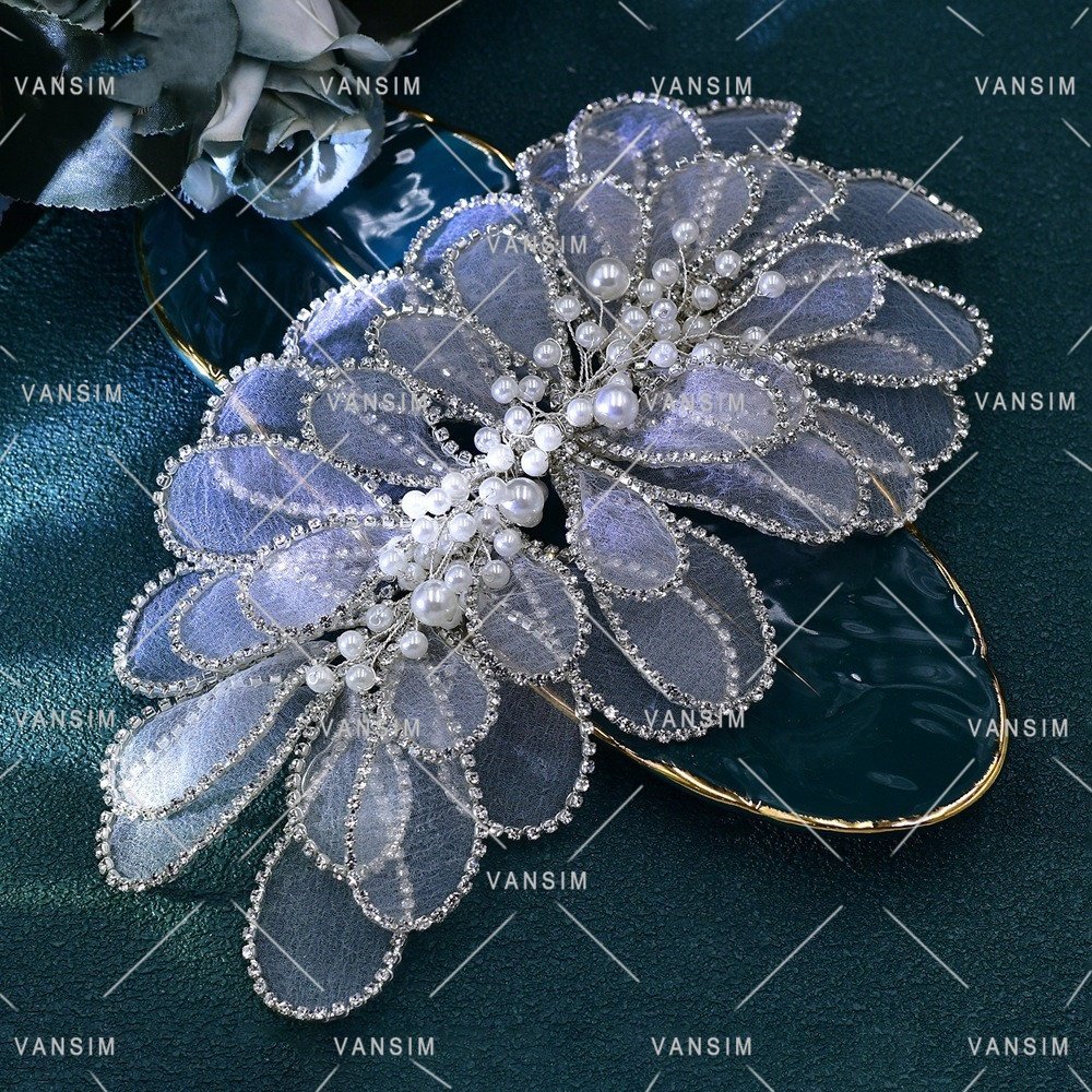 3D Wire Work Flower Patches Accessories Welding Crystal Rhinestone Bodice Applique For Formal Party Gown