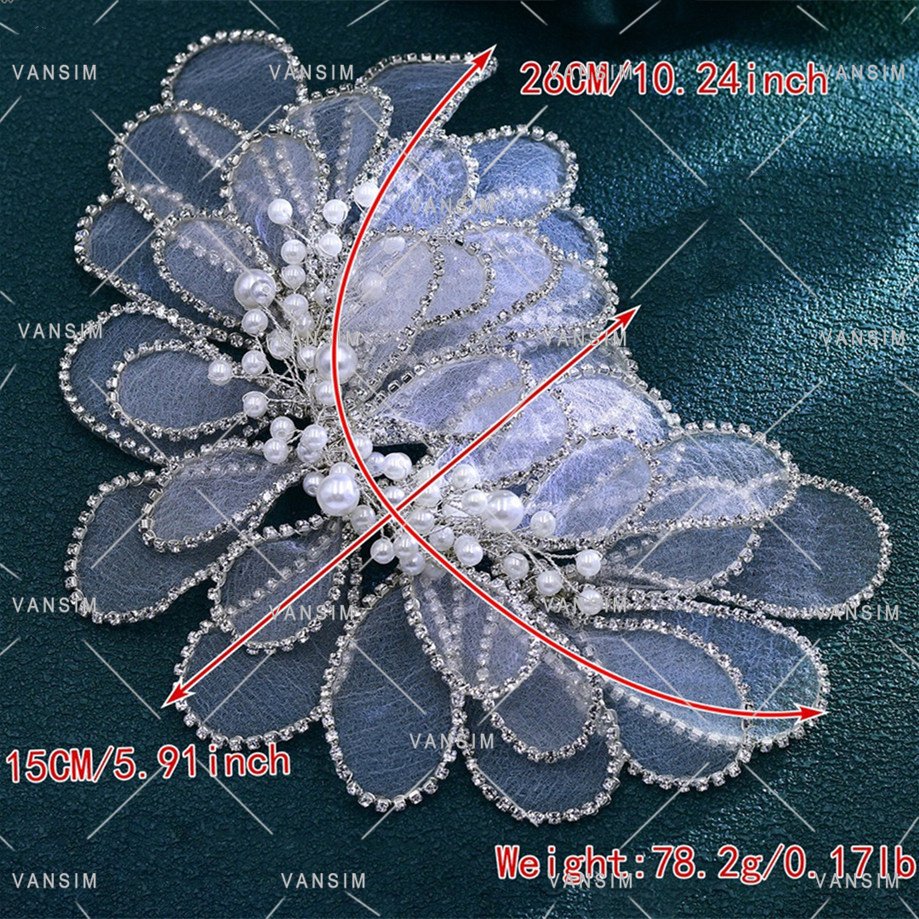 3D Wire Work Flower Patches Accessories Welding Crystal Rhinestone Bodice Applique For Formal Party Gown