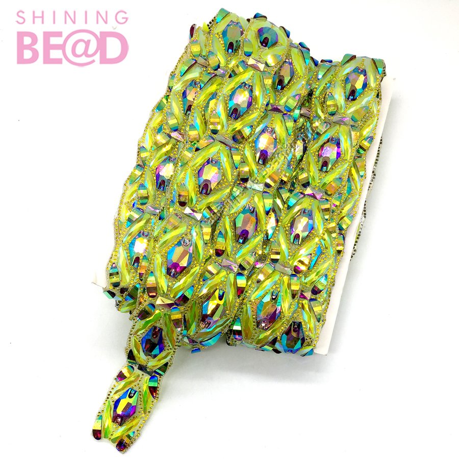 Wholesale New Fancy Design Resin Heat Transfer AB Rhinestone Tape Hot Fix Tape Apparel Trimmings for Clothing