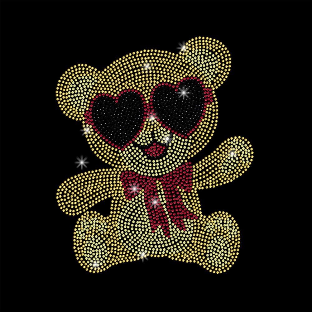 Custom bling rhinestone pattern hotfix glitter iron on transfer applique strass image hear press crystal bear motif for clothes