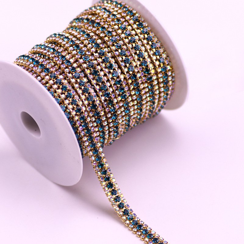 Wholesale SS8+16+8 sewing on glass rhinestones 3 lines flat back crystal rhinestones cup chains bulk AB