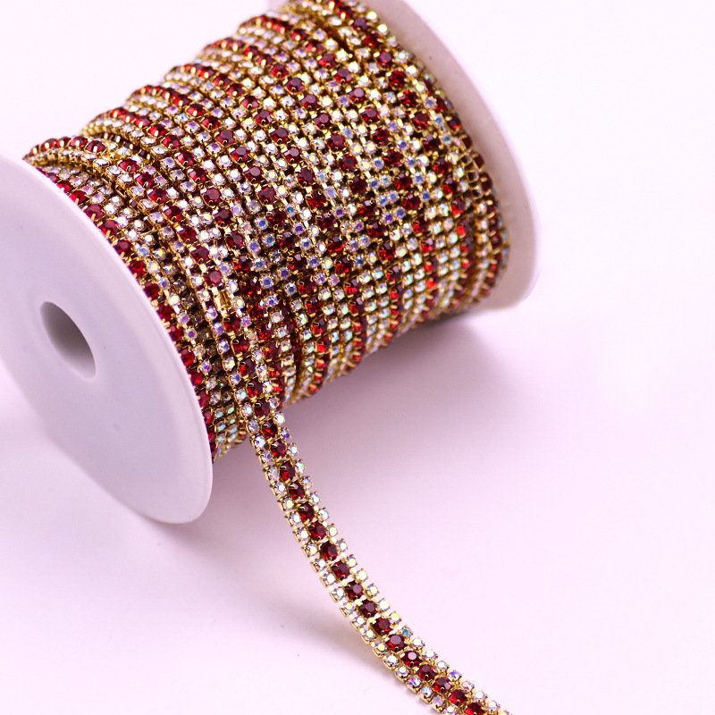 Wholesale SS8+16+8 sewing on glass rhinestones 3 lines flat back crystal rhinestones cup chains bulk AB