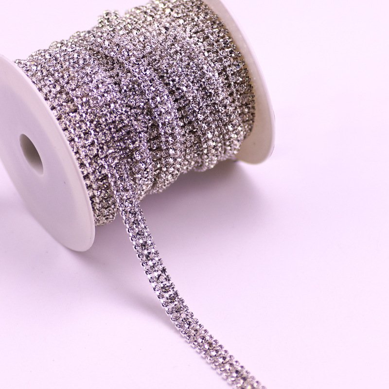 Wholesale SS8+16+8 sewing on glass rhinestones 3 lines flat back crystal rhinestones cup chains bulk AB