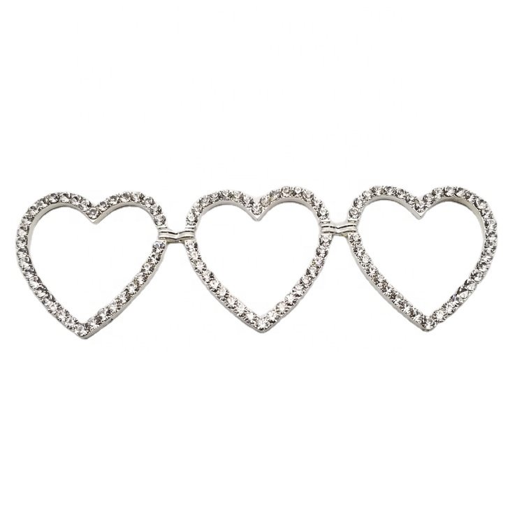 Custom Cute girl silver metal rhinestone Heart Bikini connector swimwear accessories