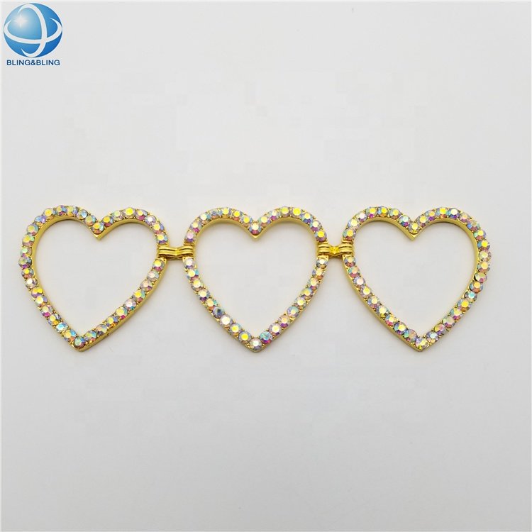 Custom Cute girl silver metal rhinestone Heart Bikini connector swimwear accessories